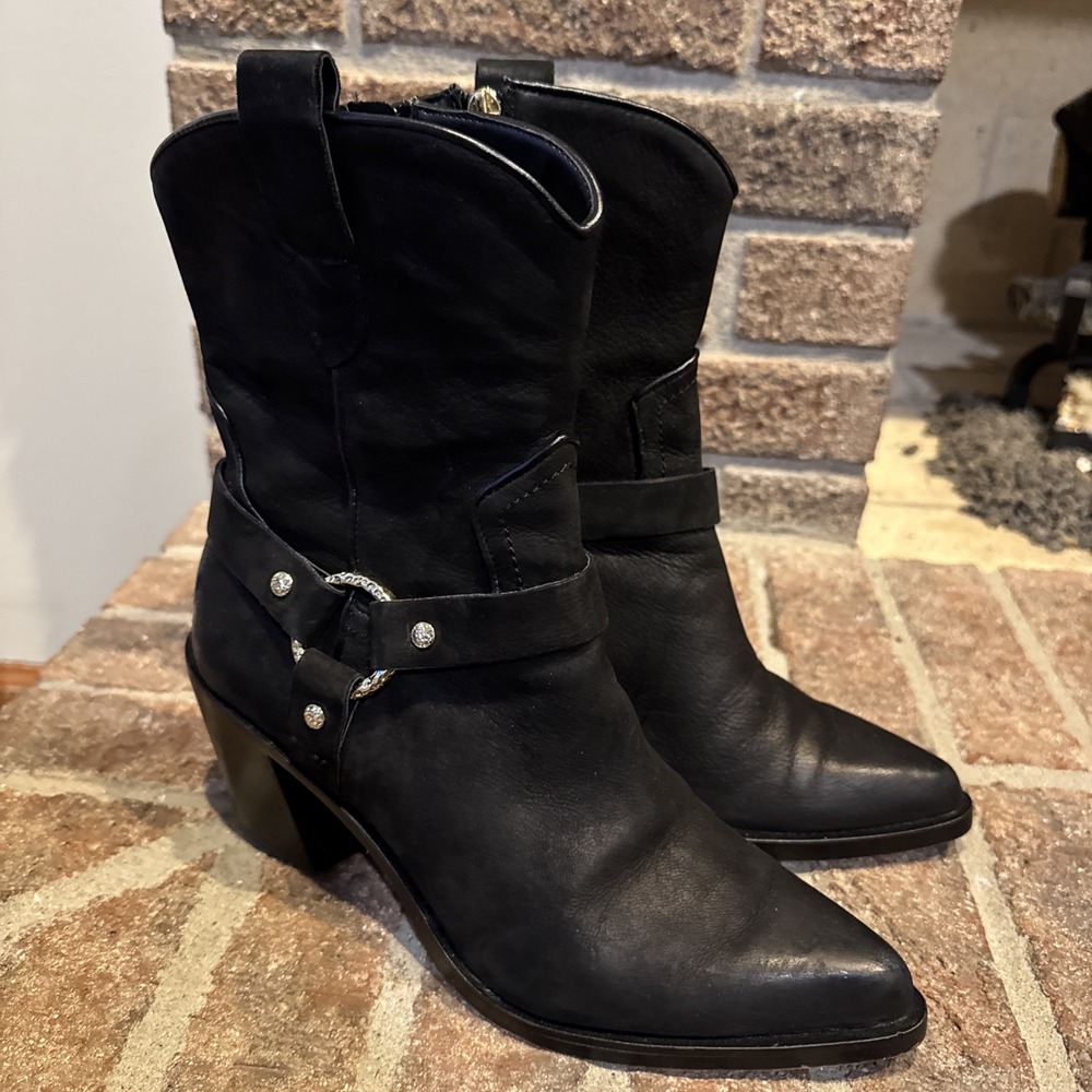 Dolce Vita Women Kenzen Western Harness Pointed‎ Toe Black Boots sz 7